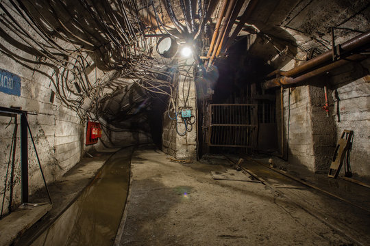 Underground iron ore mine shaft tunnel gallery