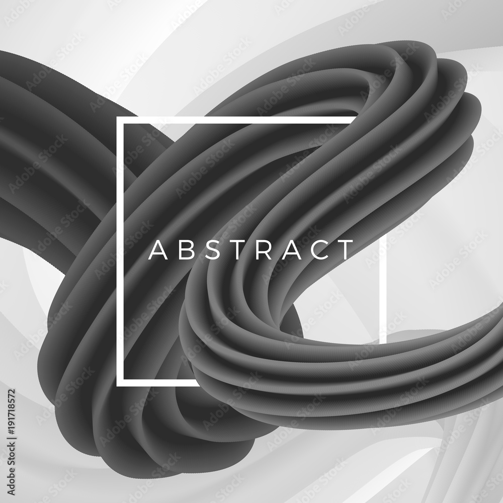 Wall mural 3d abstract wavy object isolated on geometric background with white frame. vector illustration
