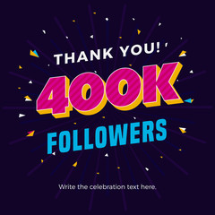 400k followers card banner template for celebrating many followers in online social media networks.