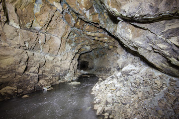 Underground abandoned gold ore mine shaft tunnel gallery