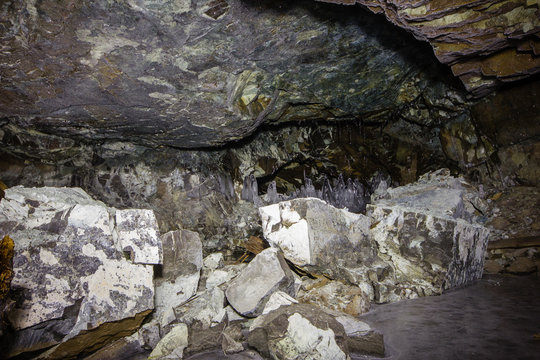 Underground abandoned platinum ore mine shaft tunnel gallery