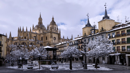 Obraz premium Main square of Segovia, where the Cathedral can be seen. Spain