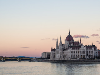Fototapeta na wymiar Hungarian Parliament building in Budapest, shot at sunset.