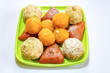 Traditional Bengali Indian sweets dessert in selective focus