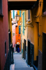 Woman with Colorful building in Cinque Terre ,Italy that have 5 village