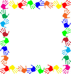 Colorful rainbow frame multicolored handprints border