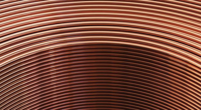 Copper сoil pipes close-up. 3D Illustration 