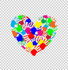 heart icon made of colored hand prints