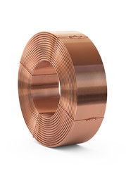 Copper metal. Pipes bobbin. Isolated on white background, clipping path included. 3D Illustration  