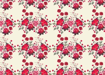 Seamless floral pattern with red roses , berries and poppies isolated on white background. Print for fabric, textile, wallpaper. Vector summer design.
