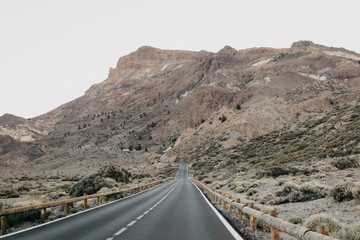 Highway goes through the valley to the peak in the morning. Teide National Park. Tenerife