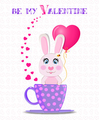  be my valentine vector illustration with cute rabbit
