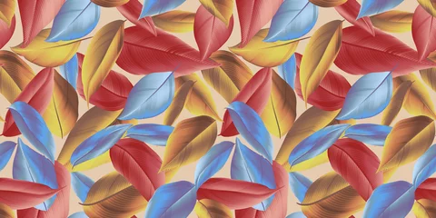 Zelfklevend Fotobehang Seamless pattern, collage colorful autumn leaves © momosama