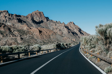 Highway goes through the canyon in the morning 