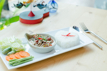 chili paste dip crap and rice