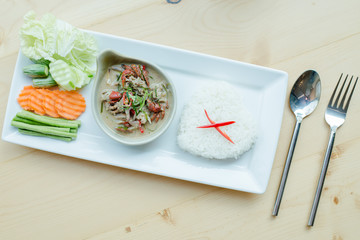 chili paste dip crap and rice