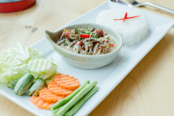 chili paste dip crap and rice