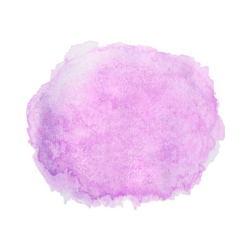 Purple Watercolor Hand Painted, Circle Isolated On White Background. Abstract Of Fluid Ink, Acrylic Dry Brush Strokes, Stains, Spots.