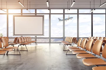 Fototapete Flughafen Moderner Flughafeninnenraum mit leerem Plakat