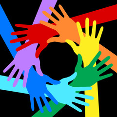 Rainbow Colors Hands Icon on black background. Vector illustration