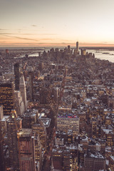 Fototapeta premium New York City - Manhattan downtown skyline skyscrapers at night - View from Observation Deck on the Empire State Building at twilight. USA.