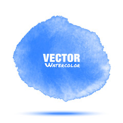 Bright blue transparent watercolor vector circle stain isolated on white background with realistic paper watercolor texture. Aquarelle vibrant spot. Blur light wash drawing design element