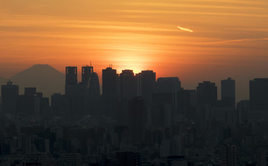 Fototapeta premium 日没 富士山と東京