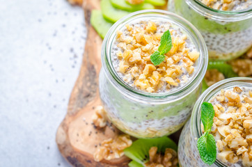 Chia pudding with kiwi and walnuts