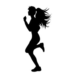 Vector silhouette of woman who run on white background.