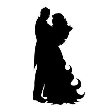 Vector silhouette of couple who dance on white background.