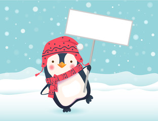Fototapeta premium penguin holding sign