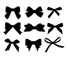 Set of black silhouette gift bows. Vector illustration. Concept for invitation, banners, gift cards, congratulation or website layout vector. - obrazy, fototapety, plakaty