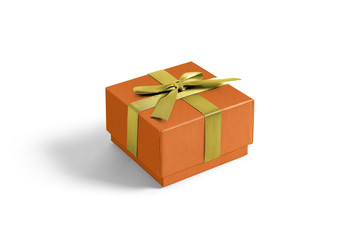 Single gift box with ribbon isolated on background. Wrapped vintage gift box mock up template ready for your design.