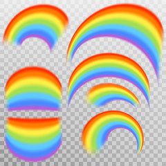Set of realistic colorful rainbow. Transparent background only in EPS 10