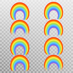 Set of realistic colorful rainbow. Transparent background only in EPS 10