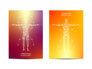 Cover or poster design with human body background. Scientific and technological concept.