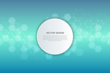 Abstract technological and scientific background with hexagonal molecules.