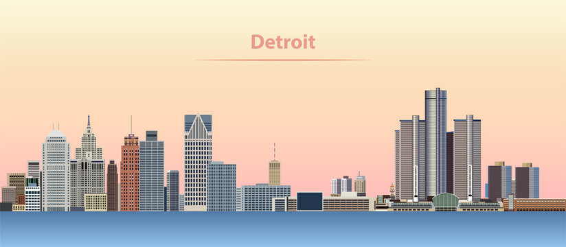 Detroit city skyline at sunrise vector illustration