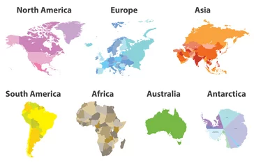 Foto op Canvas vector set van alle continenten politieke kaarten geïsoleerd op een witte background © brichuas