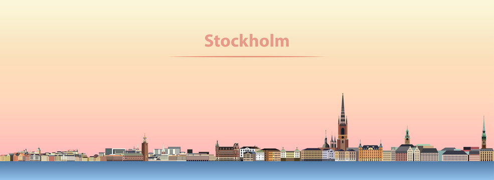 Stockholm city skyline at sunrise vector illustration