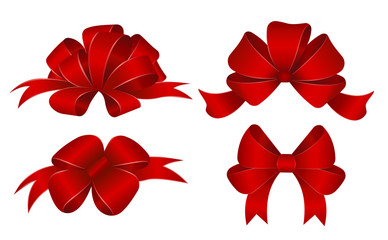 Set of red gift bows. Vector illustration. Concept for invitation, banners, gift cards, congratulation or website layout vector.