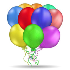 Vector image of reelistic colored balloons bandaged with a bow on a white isolated background.