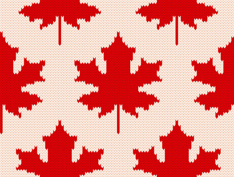 Maple leaves on white - Seamless knitting pattern