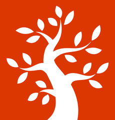 White Bold Tree icon on orange background. Vector illustration. 
