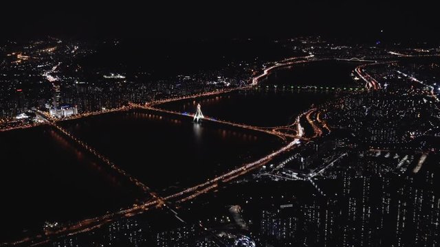 Top view of bridges over the Han River in Seoul