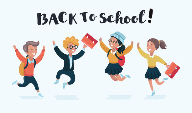 A Small Group of Students Jumping Happily - Vecotr