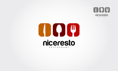 Nice Resto Vector Template. Logo Food word sign logo icon design template elements with spoon, knife and fork. Vector logo illustration