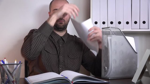 Business person searching data in file portfolio folder dossier writing notes 4K