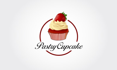 Pastry Cupcake Vector Logo Illustration. Cupcake Bakery Stylish Logo Template. This sign is cute sign that consists of cupcake icon, decorative design elements.