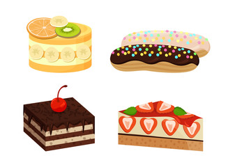 Set of Cute Cakes Isolated on White Background